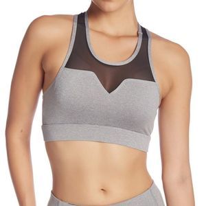 BCBGMaxAzria Gray Mesh Panel Scoop‎ Neck Racerback Sports Bra Large